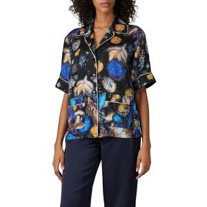 Peter Pilotto Fireworks Printed Button Up Pajama Style Statement Shirt Black 8